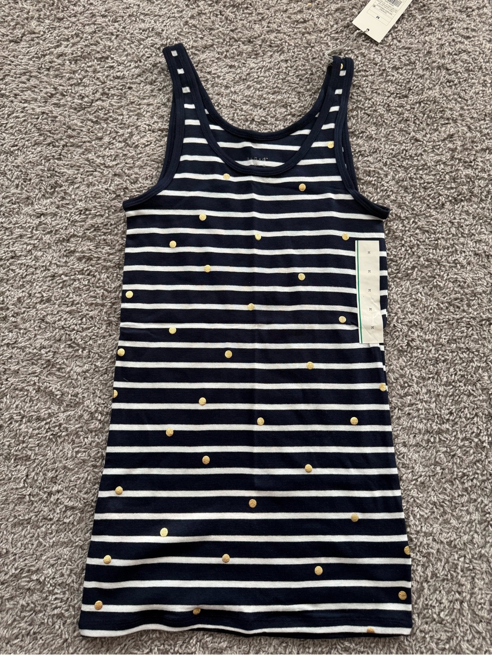 NWT Women’s A New Day Tank Top, Slim, Stretchy, Navy/White/Gold Dots, Sz Med